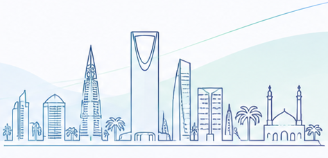Line drawing of the Riyadh skyline with Kingdom Centre and Al Faisaliah Tower